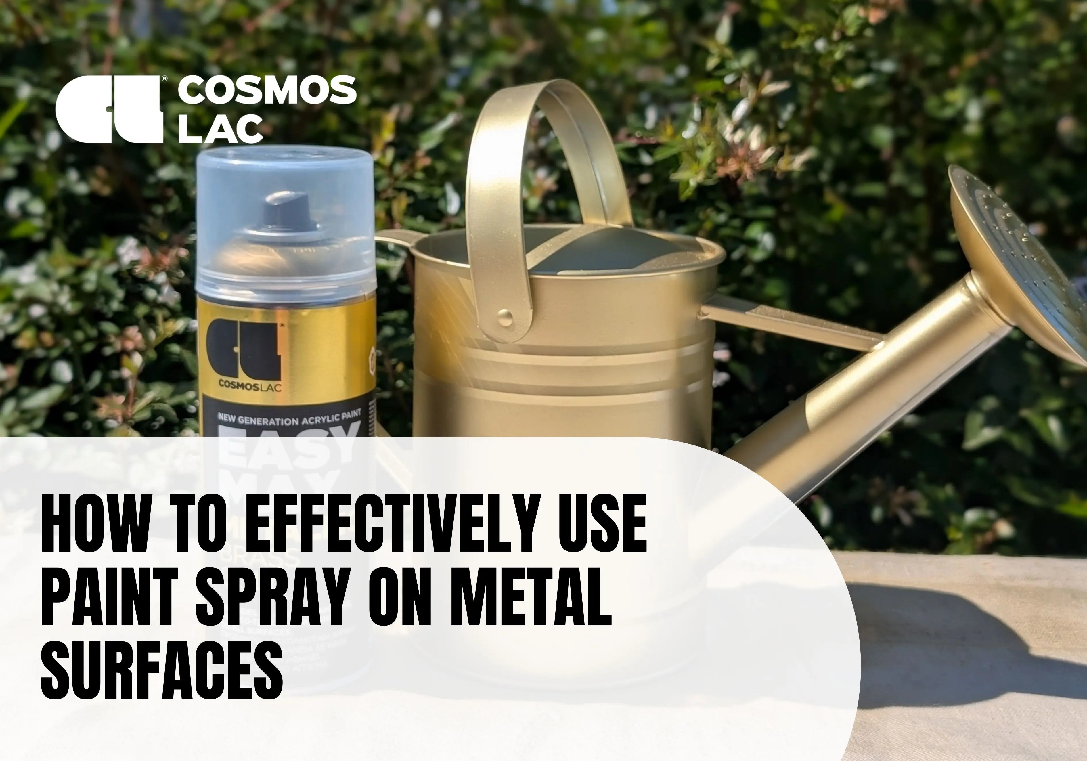 Professional paint spray for metal application showing aluminium watering can transformed with metallic brass gold finish using spray paint technique
