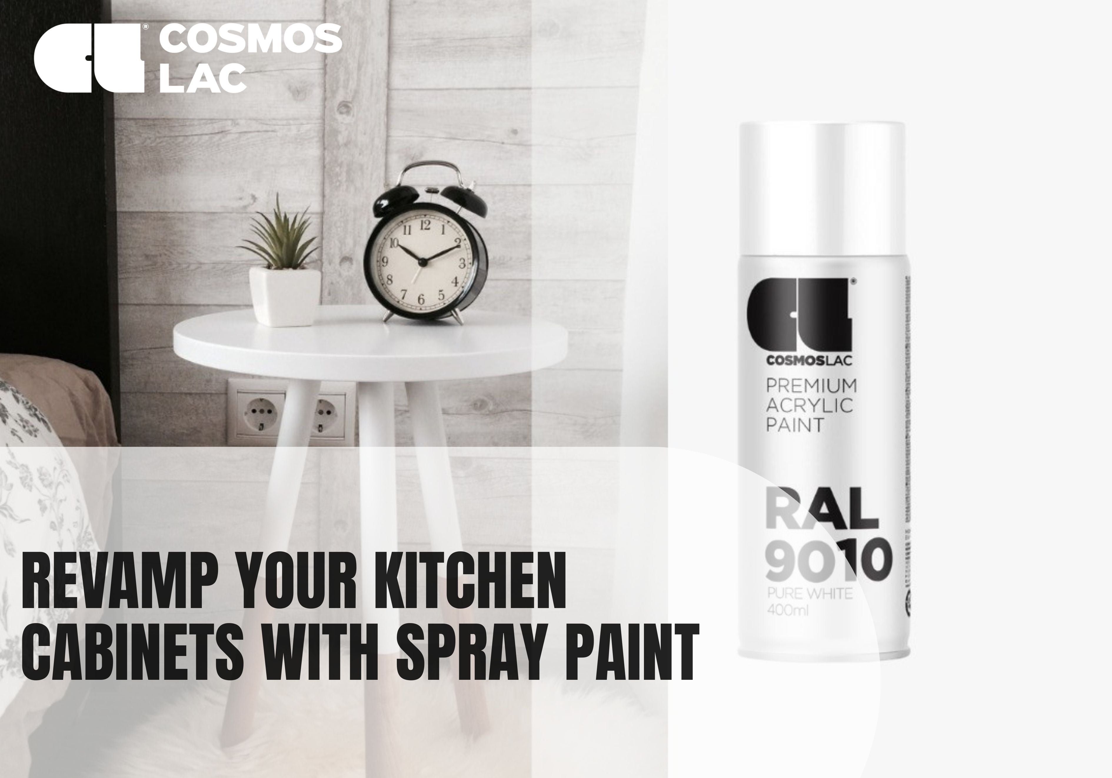 RAL 9010 spray paint transforms this kitchen with sleek white cabinets and warm timber accents.