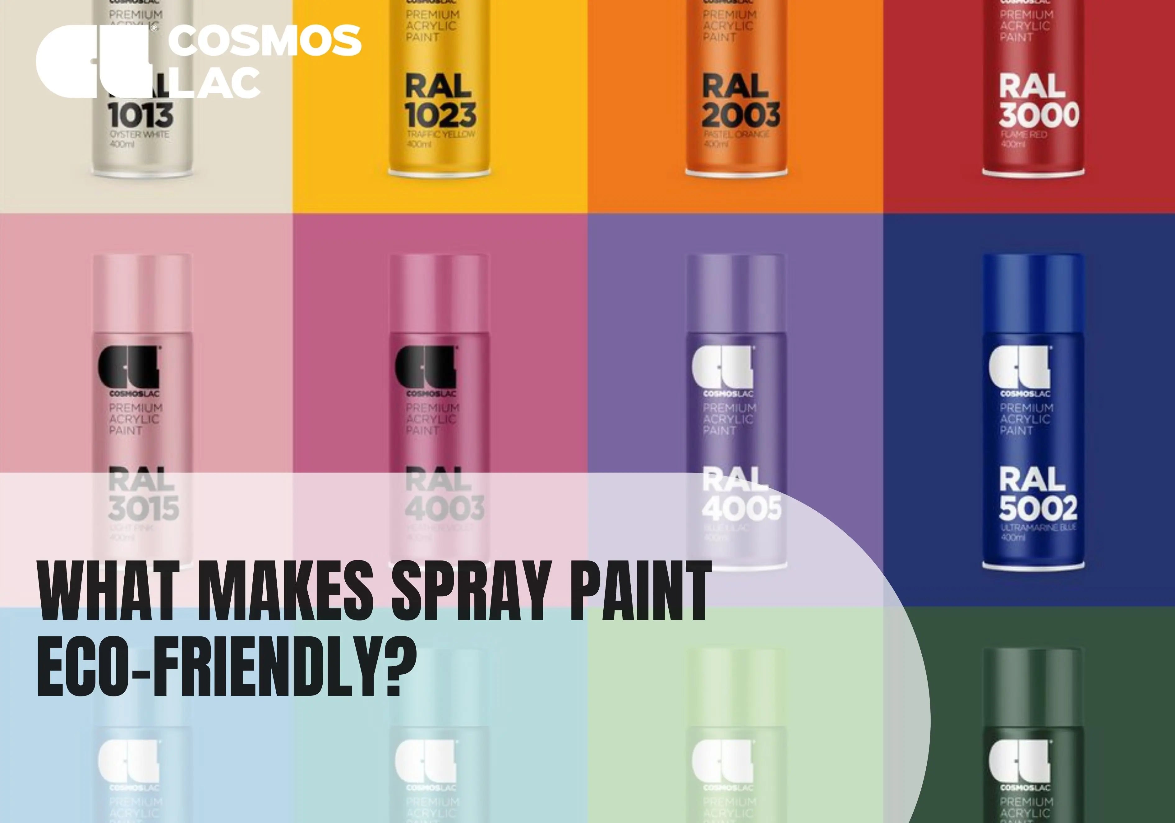 Eco spray paint Australia RAL collection display showing carbon neutral spray paint cans organised by colour for DIY projects