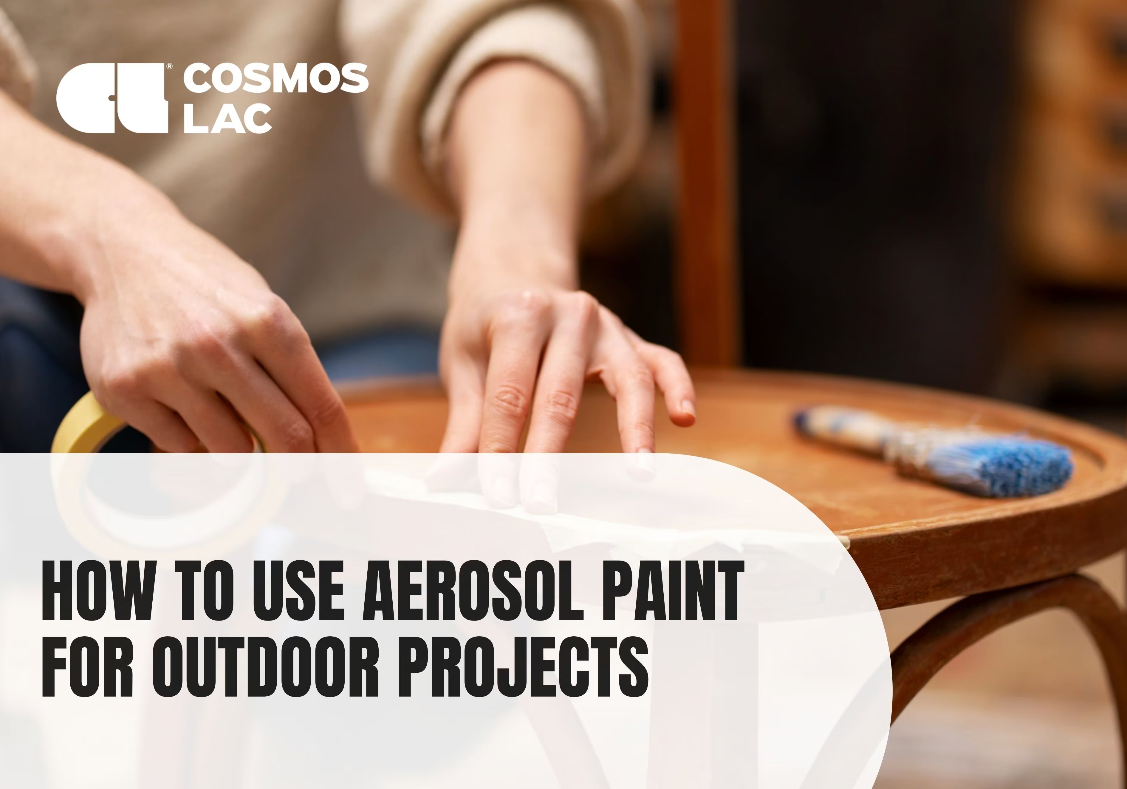 Woman refurbishing old wooden chair with weather-resistant aerosol paint for outdoor furniture restoration project