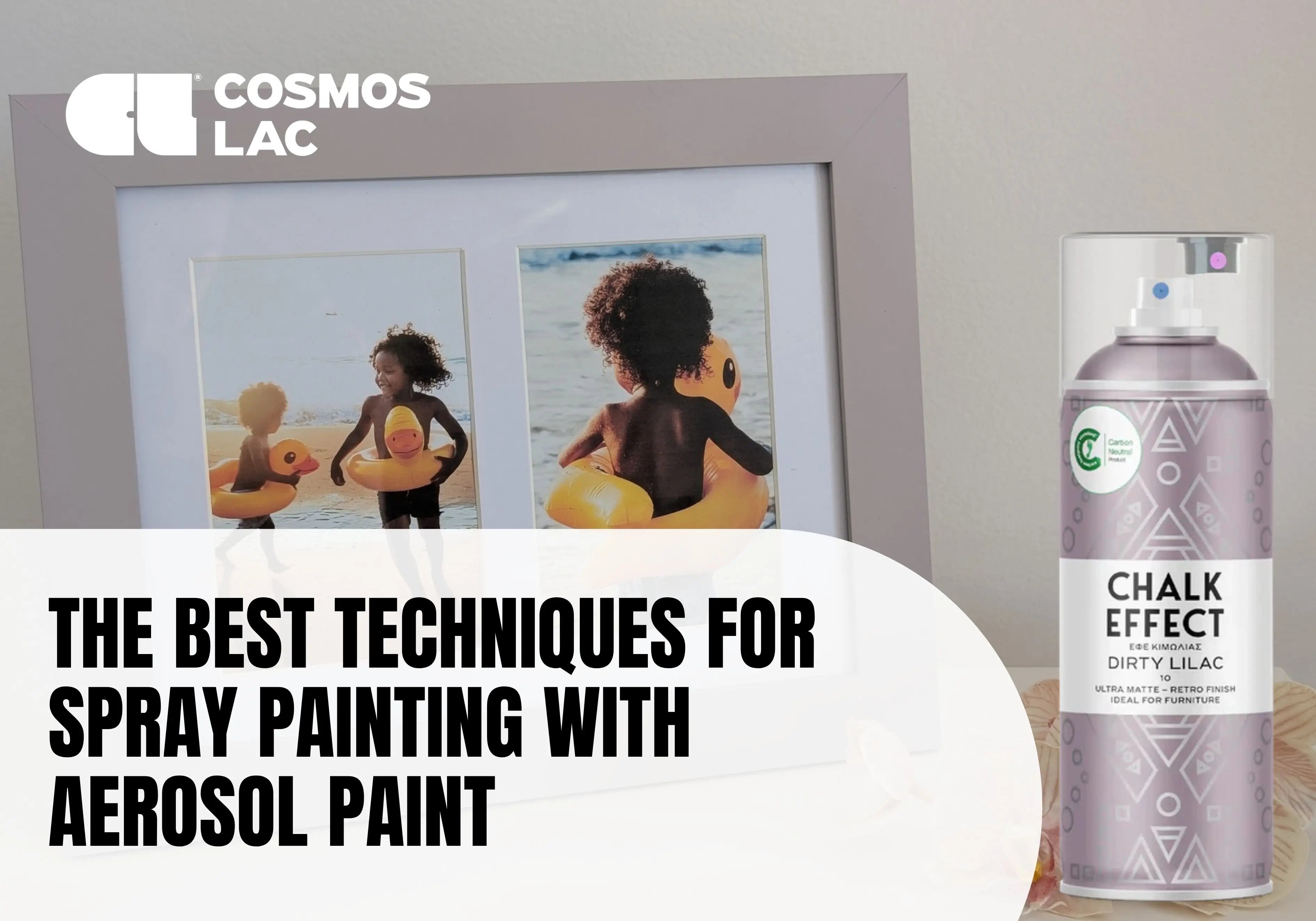 Aerosol paint finish on photo frame using Cosmos Lac Chalk Effect in Dirty Lilac showing smooth matte coverage and vintage charm